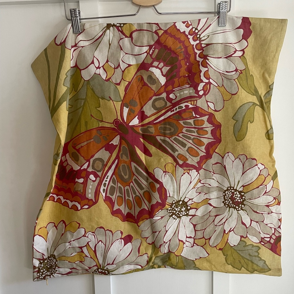2 matching Crate and Barrel 24 inch yellow butterfly pillow covers.